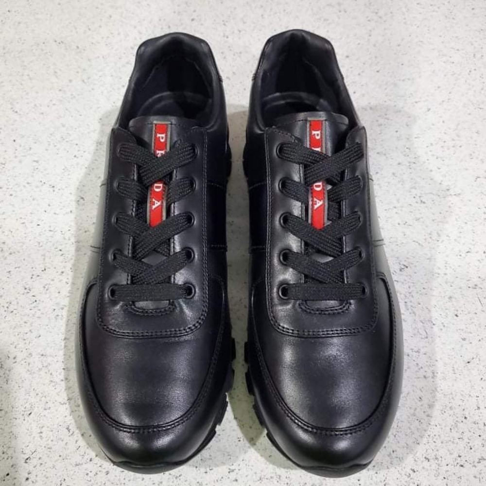 Prada Men's Black Leather Runners Size US 10